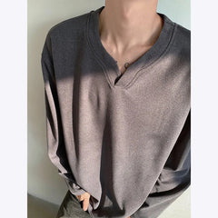 Autumn Long Sleeved T-shirt Men Fashion V-neck Pullover T Shirt Men Streetwear Korean Loose Pullover T Shirt Mens Top M-3XL voguable