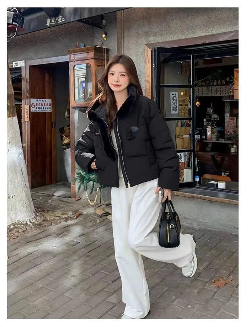 Winter Korean Pink Parkas Women Sweet Long Sleeve Warm Thick Cotton Coat Casual Stand Collar Preppy Style Lady Cute Jacket voguable