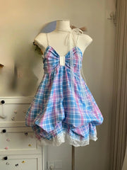 Voguable  Japanese Kawaii Lolita Bow Strap Dress Evening Party Dress Print Vintage Elegant Slim Harajuku One Piese Dress Korean Chic voguable