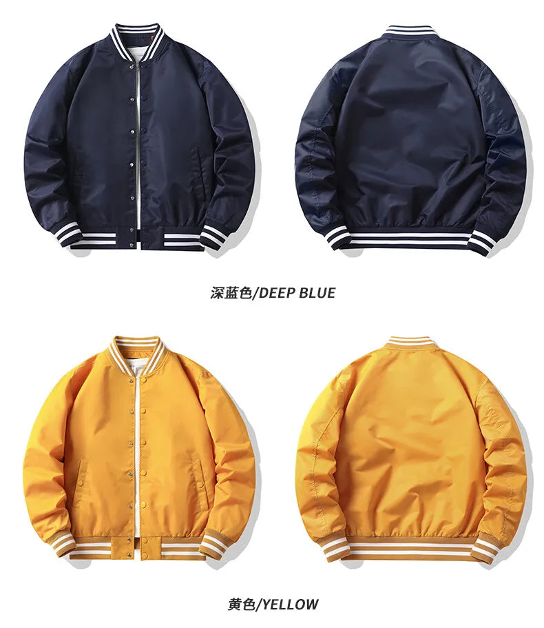Men's spring and fall varsity jacket Solid color Korean fashion loose baseball uniform couple windproof waterproof bomber jacket voguable