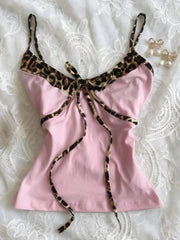 Voguable  2000s American Vintage Sexy Camis Y2k Harajuku Hot Girl Slim Leopard Patchwork Tank Summer Streetwear Beach Party Sleeveless Top voguable