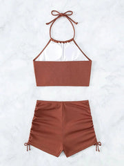 Voguable  Sexy High Waist Laced Up Bikini 2 Piece Set Women Split Swimsuit Beach Bikini New All Season Solid Backless Bikini Set voguable