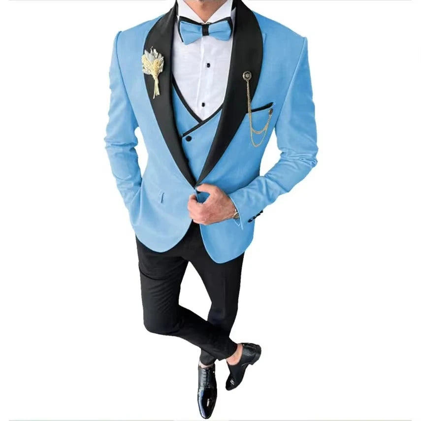 Voguable  New Solid Suits for Men Slim Fit Groom Wedding Suits Tuxedo Best Man Blazer Vest Pants 3 Pieces Fashion Marriage voguable