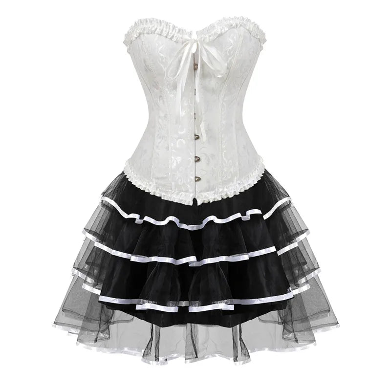 Voguable sexy corsets for women plus size costume overbust burlesque corset and skirt set tutu corselet victorian fashion gowns voguable