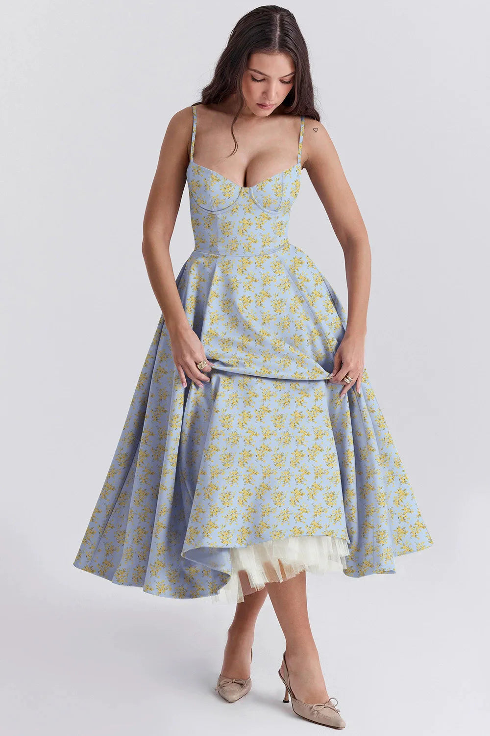 Summer Flare Midi Dress Elegant 2025 New Arrivals Spaghetti Strap Bustier Dress Women Dresses Sweet Pink Women Tops CHP1 voguable