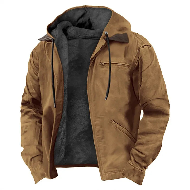 Winter New Men Casual Jackets Hooded Zipper Pocket Fashion Solid Color Fleece Warm Outerwear Male Outdoor Hooded Hoodie Coats voguable