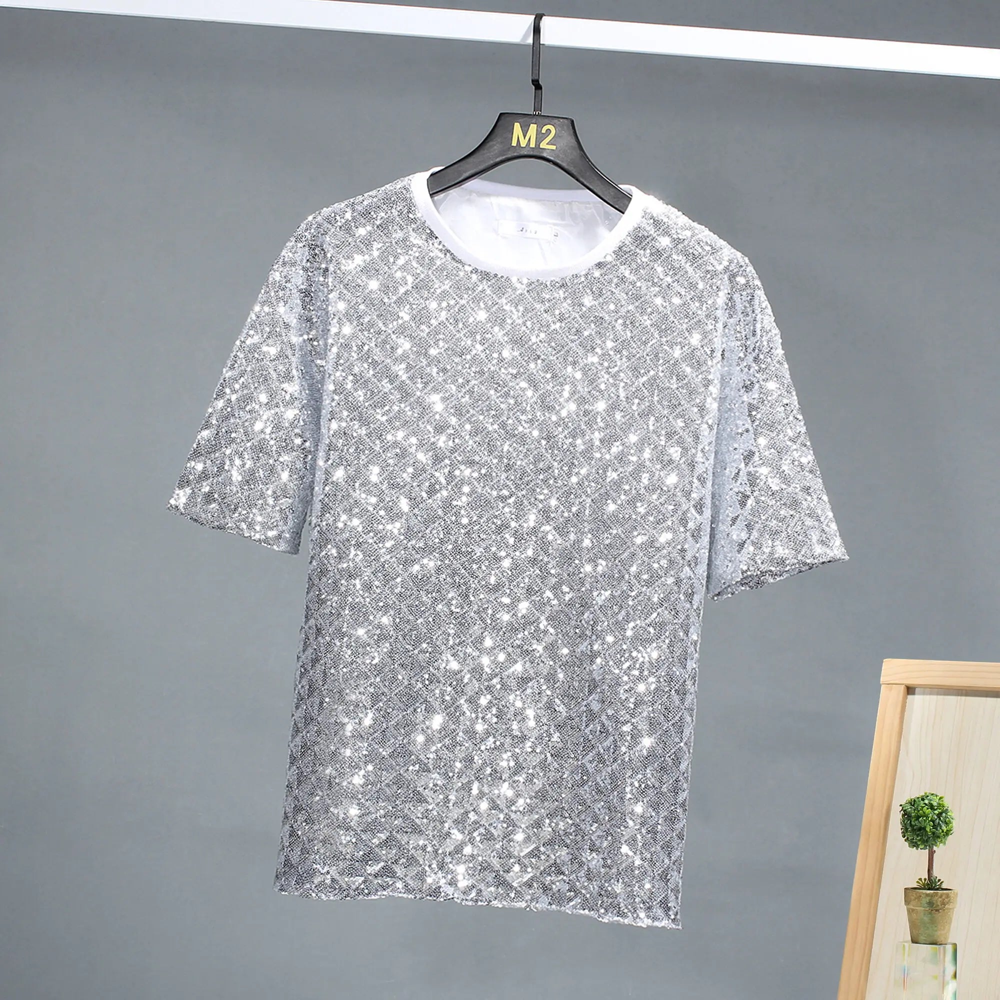 Voguable Colorful Sequin Design Personality Trendy Short Sleeved T-shirts Summer New Original Fashion High Street Men Tops voguable