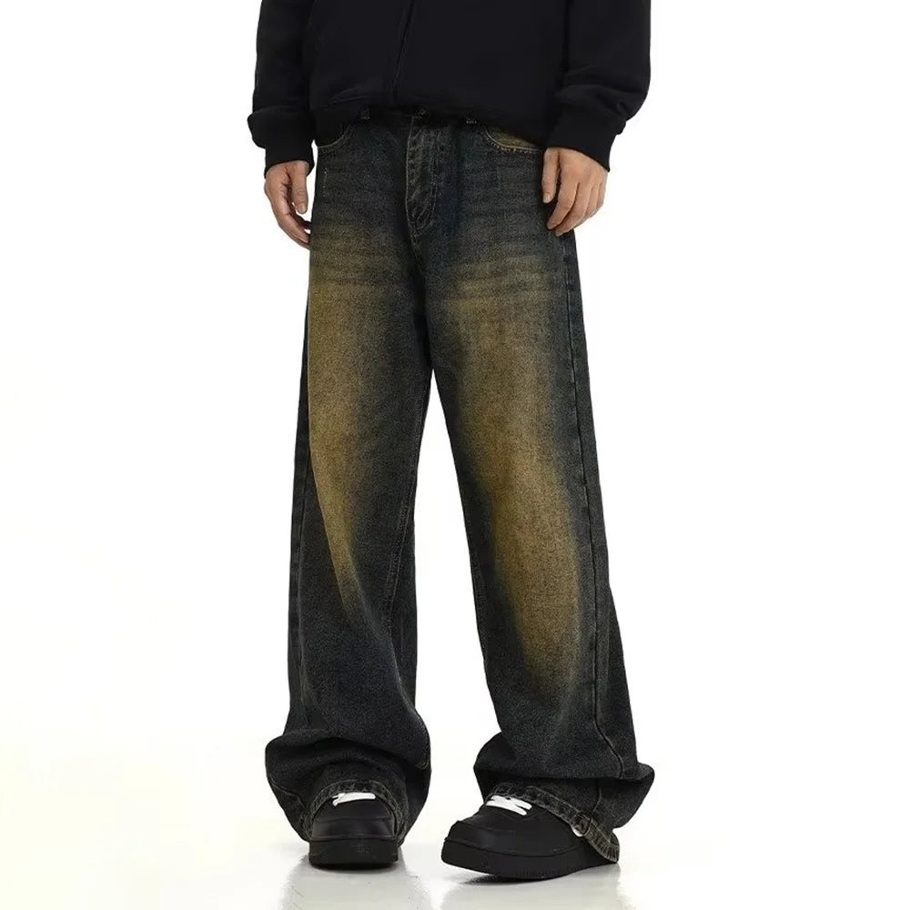 Mens Retro Casual Washed Jeans Personality American Streetwear Straight Versatile Trouser Fashion Men'S Clothing Jeans Summer voguable