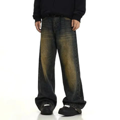 Mens Retro Casual Washed Jeans Personality American Streetwear Straight Versatile Trouser Fashion Men'S Clothing Jeans Summer voguable
