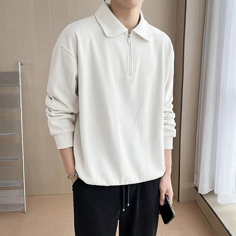 Voguable  Male Clothes Solid Hoodieless Sweatshirt for Men Polo Sweat Shirt Blue Pullover Half Zip Top Streetwear Cotton Winter S Luxury voguable