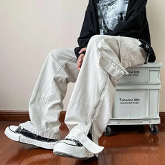Voguable Zipper Cargo Pants Men Cotton White Cargo Trousers Male Hip Hop Streetwear Vintage Loose Casual Safari Style Pocket voguable