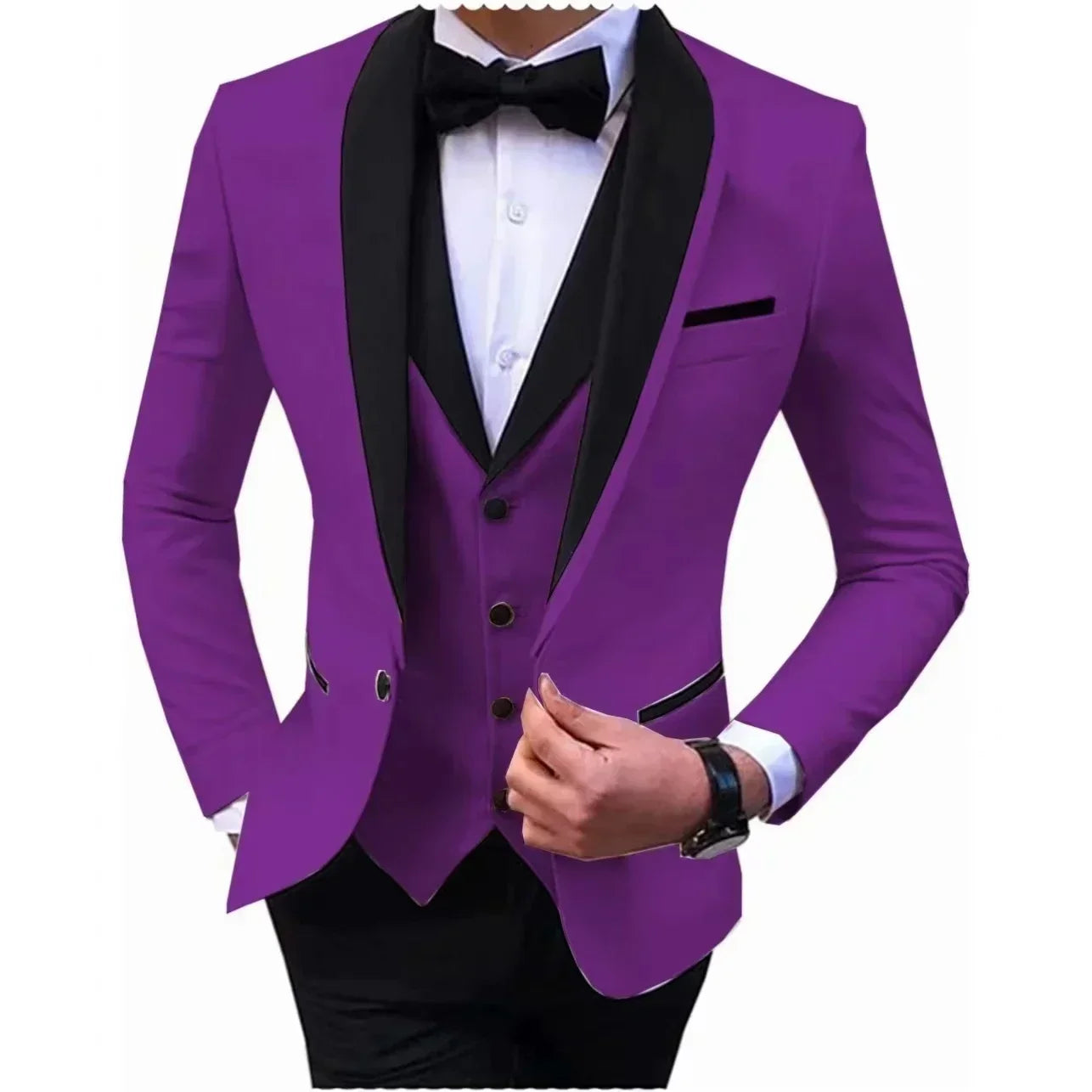 Voguable  Luxury Slim Fit Men's 3-Piece Tuxedo Set with Shawl Lapel Blazer Vest And Pants for Wedding And Evening Parties voguable