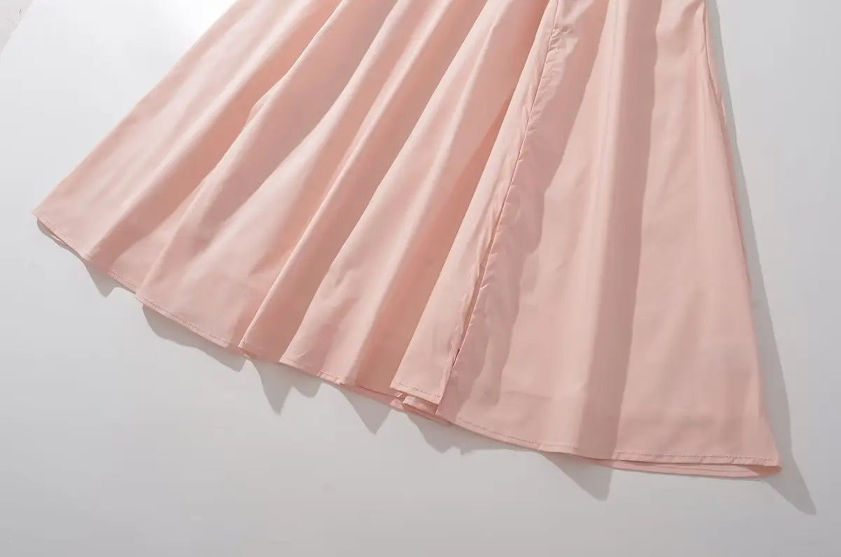 Voguable  Elegant Women Sexy Cross Lacing Up Bandage Back Pink Sling Dresses Summer Sleeveless Slit Hem Female Party Midi Robe voguable