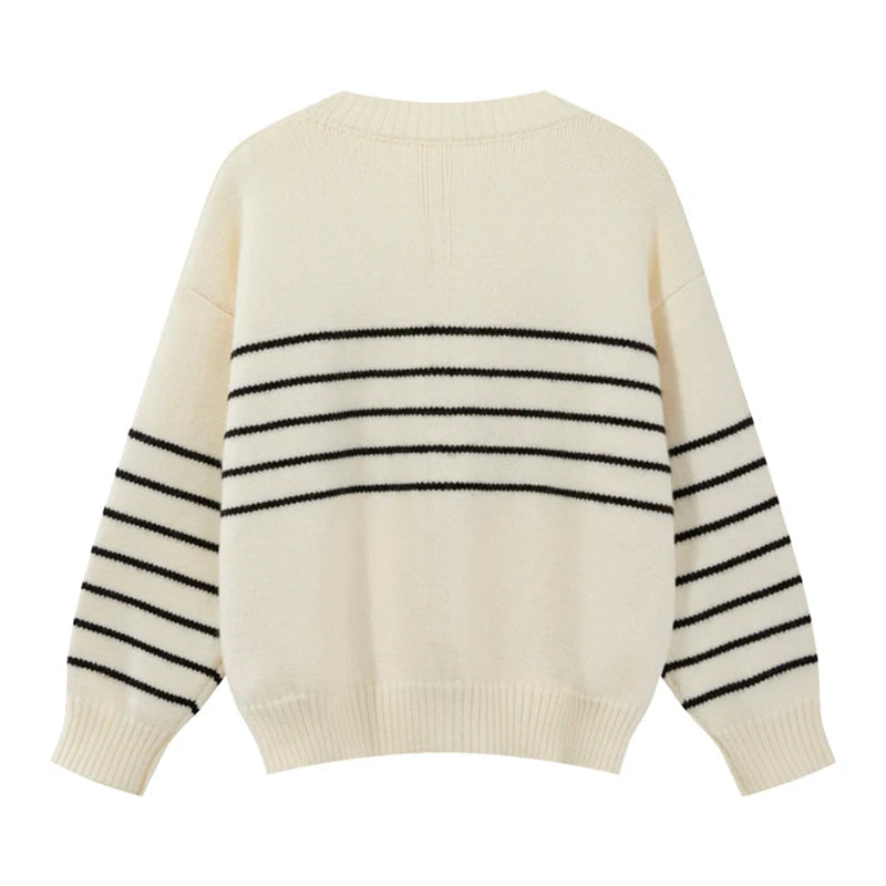 Women Cardigan Sweater Striped V-neck Button-up Sweater Jacket Comfy Cozy Slouchy Cardi Autumn Winter Casual Outfit voguable