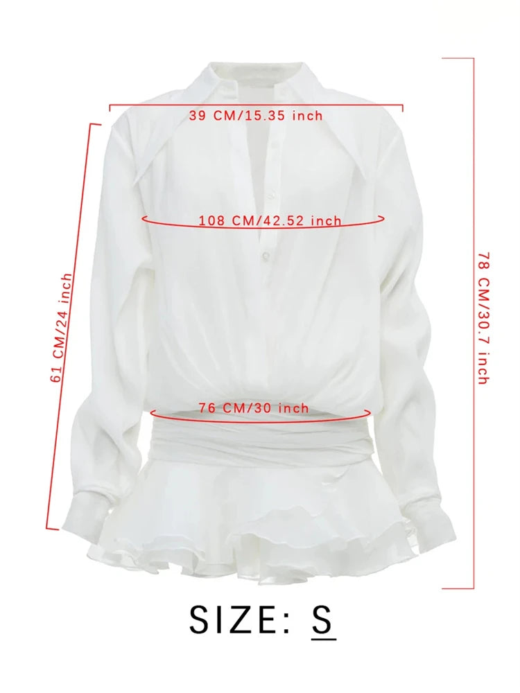 Tossy Fashion White Ruffled Mini Dress For Women Cardigan Patchwork See-Through Long Sleeve Sexy Night Club Party Dress Women's voguable