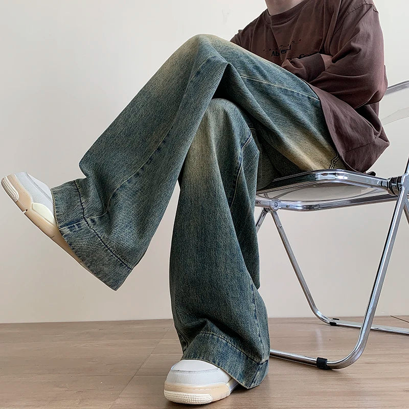 Vintage Blue Jeans Pants Men Wide-leg Denim Trousers Male Oversize Streetwear Fashion Casual Baggy Straight Jeans
