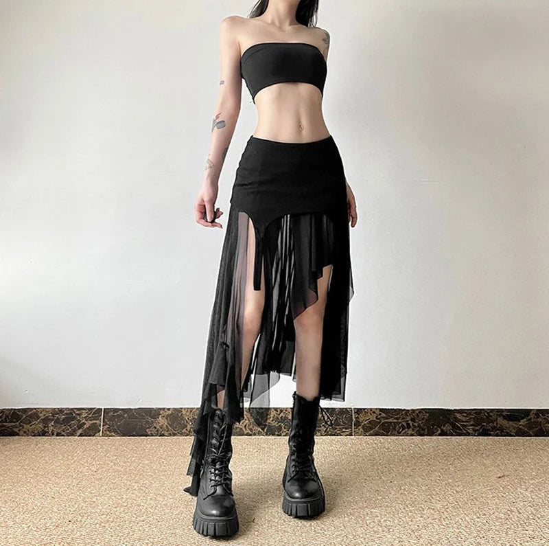 Sexy Irregular Y2K Skirts Women Vintage American High Waist Slim Slit Long Skirt Casual Lady Streetwear Retro Summer Skirts voguable