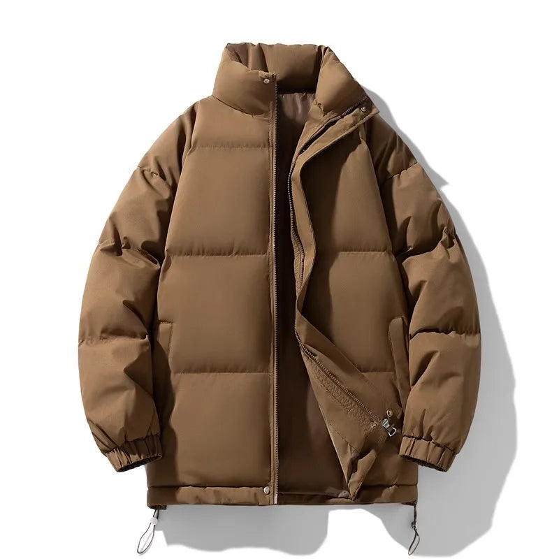 New Winter Stand Collar Parkas Men Fashion Casual Warm Jacket Solid Outdoor Windproof Streetwear Coats Couple Thick Loose Parkas voguable