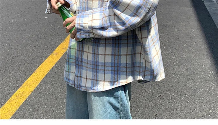 Loose Long Sve Plaid irt Men's Casual Sle Spring Autumn Harajuku Faion Couple Outerwear Comfortable Breathable voguable