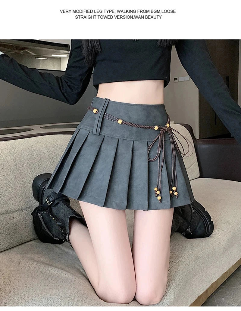 Pu Sexy Pleated Skirts Women High Waist Vintage Mini A Line Skirt Fall Winter Casual Preppy Style Female Sweet Retro Skirt voguable