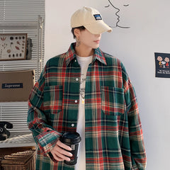 Voguable Harajuku Long Sleeve Plaid Shirts Men Big Size M-5XL Autumn Chic Loose Vintage High Street All-match Gentleman Camisa voguable