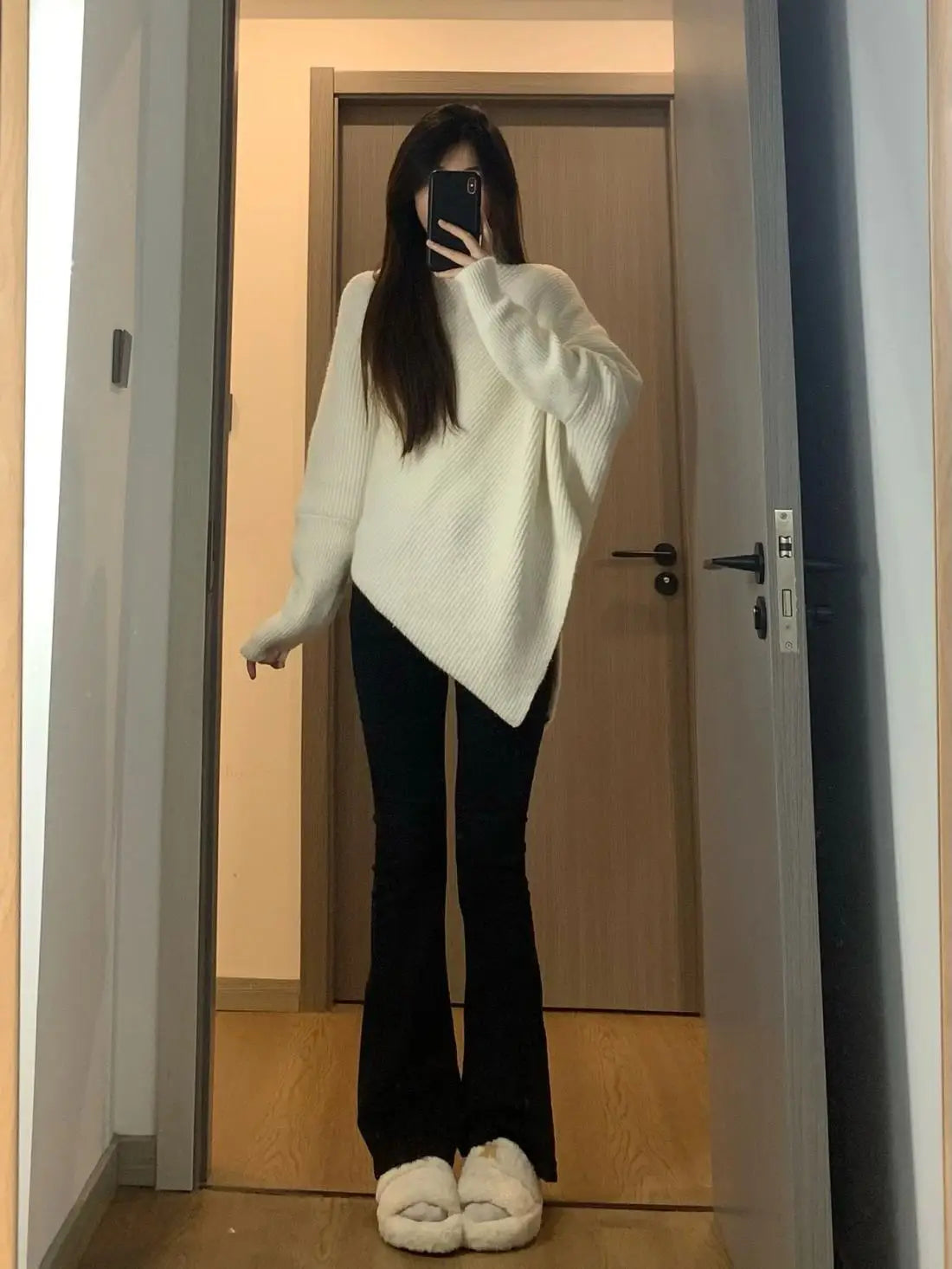 Autumn Winter New Women Sweater Korean Fashion Chic Casual Turtleneck Solid Asymmetr Loose Batwing Sleeve Pullovers Knitted Tops voguable