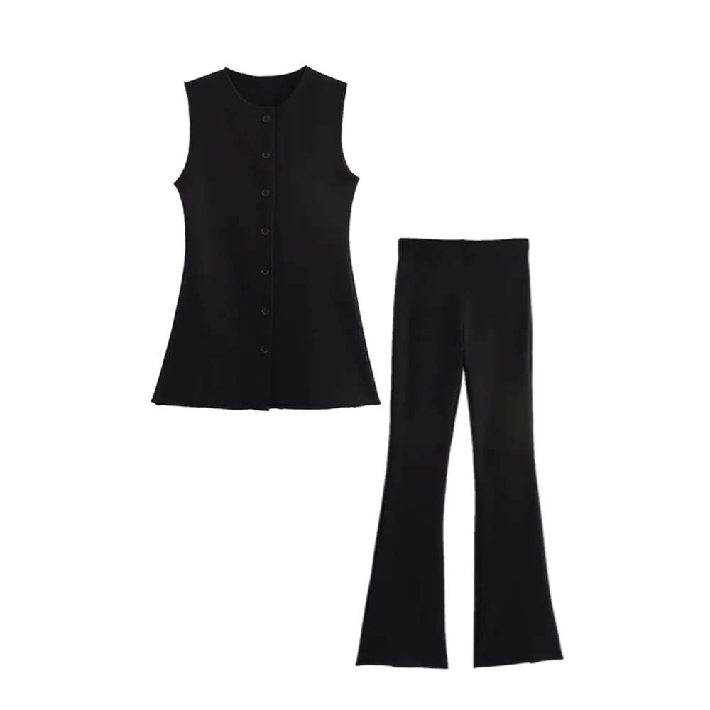 autumn new women's fashion temperament commuting slim fit versatile round neck vest trumpet leggings set Pbong