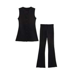 autumn new women's fashion temperament commuting slim fit versatile round neck vest trumpet leggings set Pbong