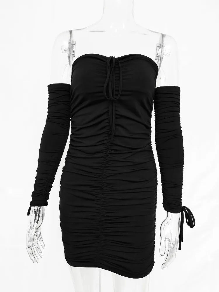 Women Autumn Winter Bandage Dress Women Sexy Off Shoulder Long Sleeve Slim Elastic Bodycon Party Dresses Vestidos voguable