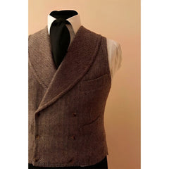 Shawl Lapel Men's Leather Vest Male Dress Casual Herringbone Tweed Double Breasted Sleeveless Jacket Vests for Men Dress Up voguable