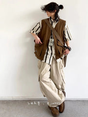 New Summer Japanese Retro Work Suit Vest Men Women Korean Fashion College Style Loose Sports Casual Sleeveless Versatile Jacket voguable