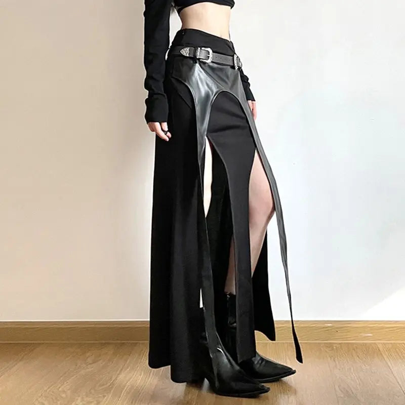 Solid Color Fishtail Streamer Split Belt Skirt Sexy Hot Girl Trendy Niche Design Long Skirt voguable