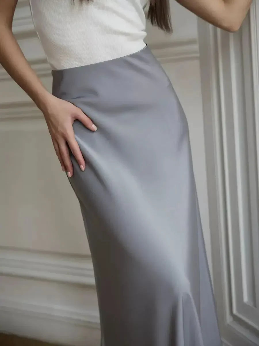 Casual Satin Women'S Skirt Spring Summer Fashion Loose High Waist Maxi Skirts Elegant Simple Slik Fishtail Skirt voguable