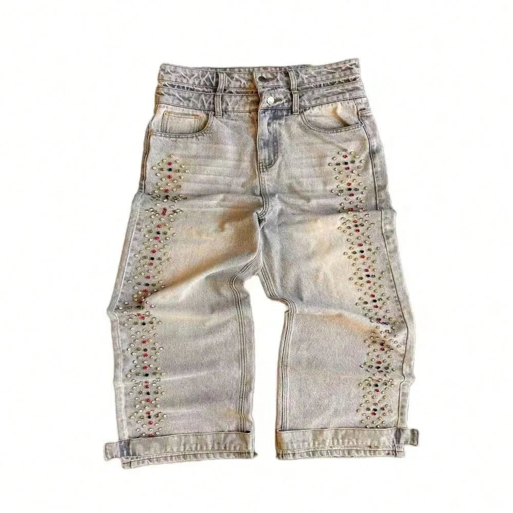 Voguable  Y2K Punk Women Flare Jeans High Waist Light Blue Washed Denim Pants Metal Stud Decoration Fashion Boot Cut Denim Trousers voguable