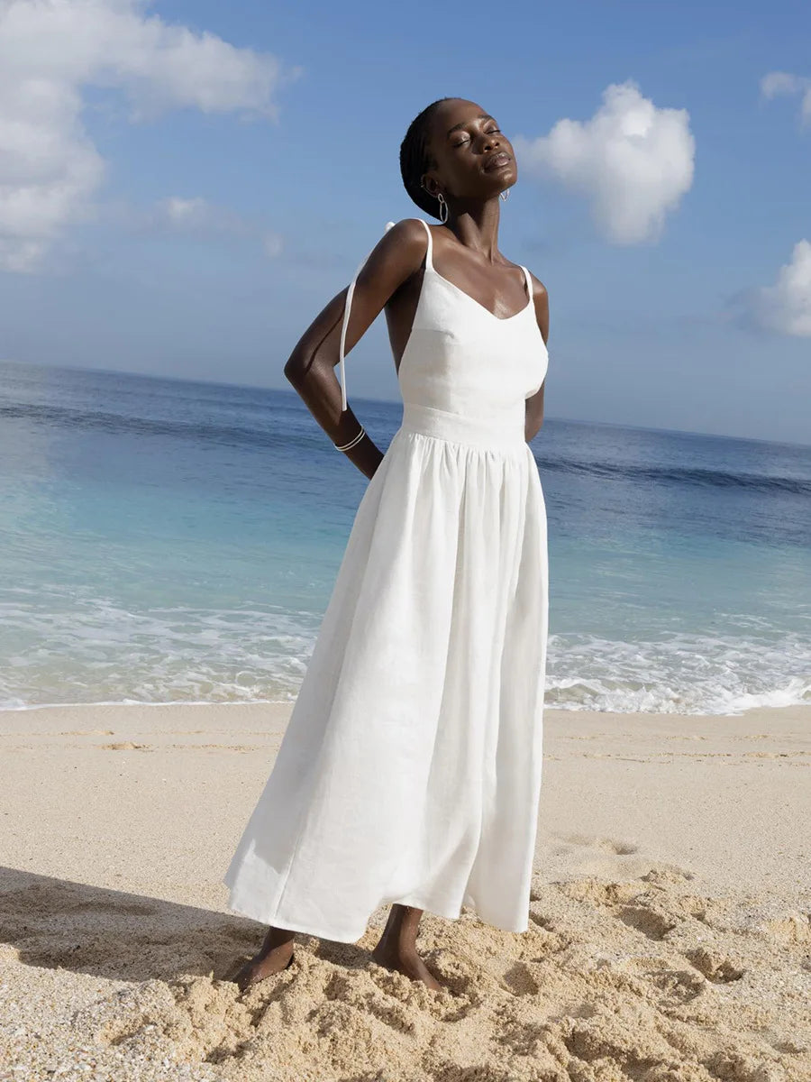 TARUXY Sexy Backless Beach Dress For Women V Neck Splice Folds Long Dresses Womens Party Elegant Bandage Maxi Sundress Female voguable