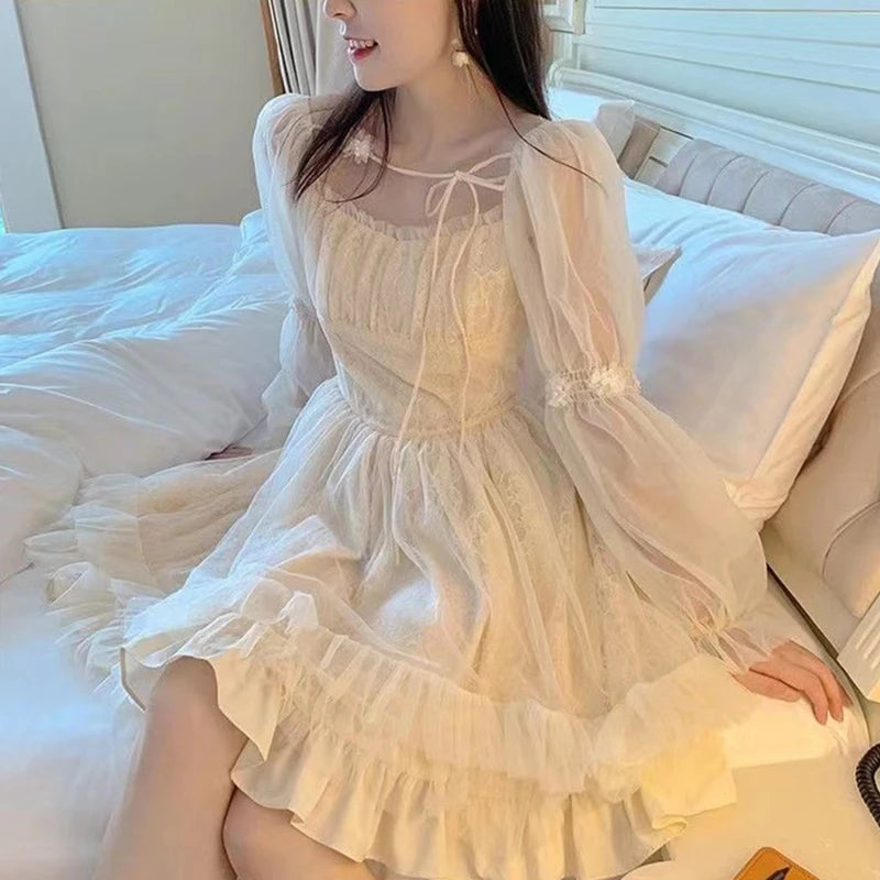 Voguable  Long Sleeve Kawaii Lolita Dress Women Casual Vintage Mini Dress Female Japanese Fairy Aesthetic Style One Piece Dress voguable