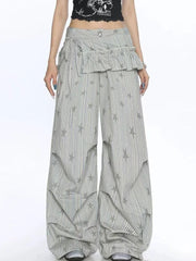 Stars Print Y2K Cargo Pant Women Vintage Streetwear Loose High Waist Design Trousers Hip Hop Retro American Casual Wide Leg Pant voguable