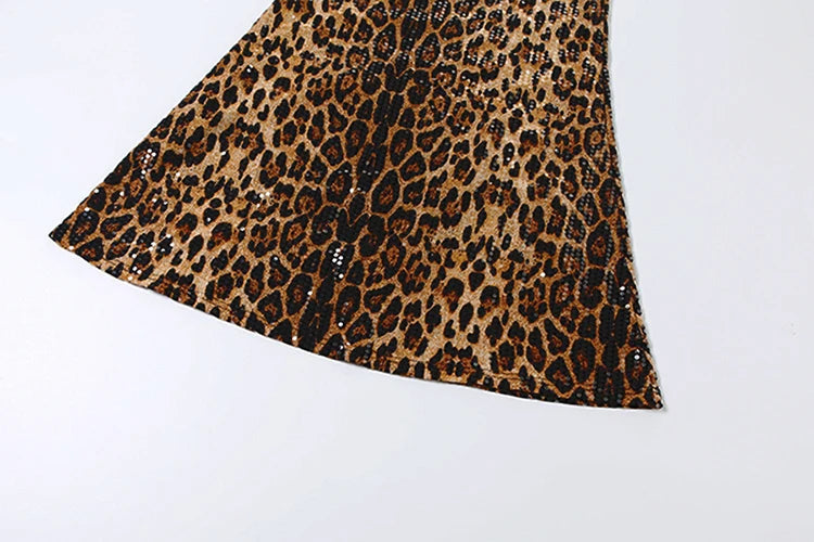 Voguable  Sexy Leopard Slip Dress Women Jacquard Lace Patchwork Sequined Backless Elegant Stretch Slim Street Clubwear Bodycon voguable