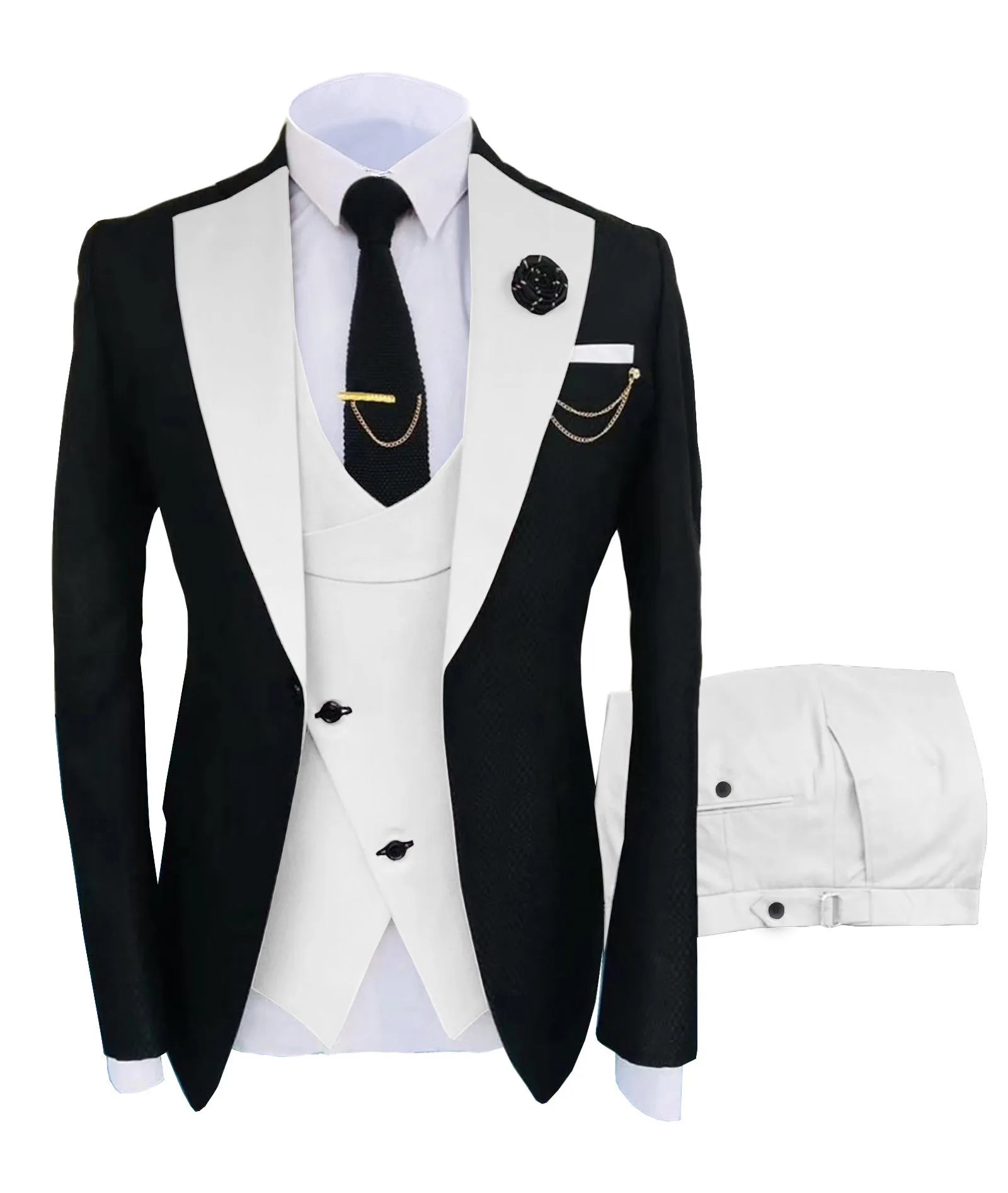 Voguable  Formal Elegant Men Suit Slim Fit 3 Piece Blazer Vest Pants Sets Tuxedo Set for Wedding Notched Lapel Men Suit voguable