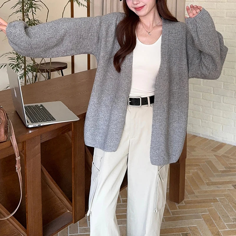 Open Front Knit Cardigan for Women Comfy Balloon Sleeve Open-front Sweater Coat Female Duster Cardi Casual Autumn Winter Outfit voguable