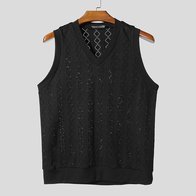 Men Tank Tops V Neck Sleeveless Summer Male Vests 2025 See Through Tops Breathable Fashion Men Clothing Streetwear S-5XL voguable