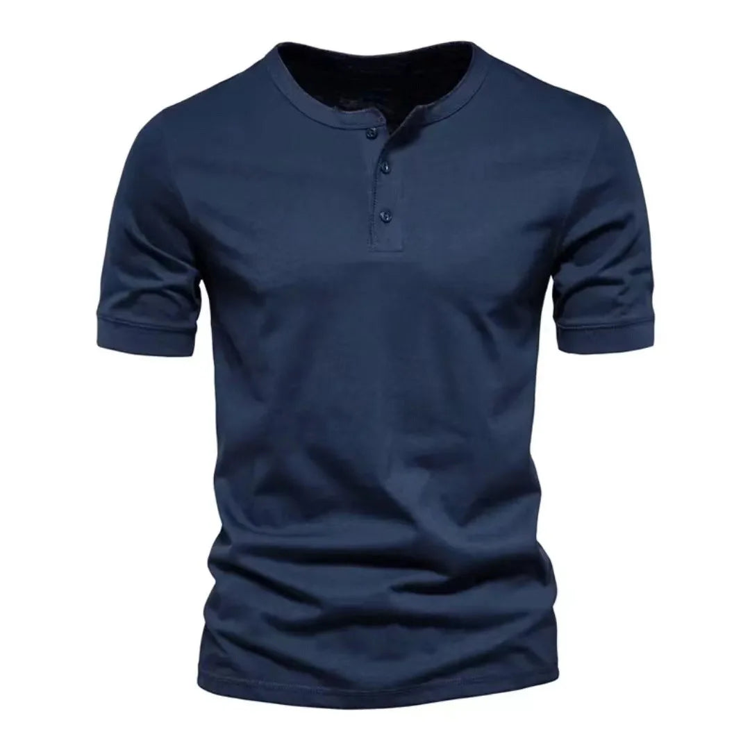 Summer Henley Collar T Shirt Men Casual Short Sleeve Solid Color Casual Mens Breathable Tops Tees Fashion Basic T-Shirt for Man voguable