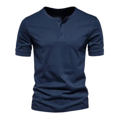 Summer Henley Collar T Shirt Men Casual Short Sleeve Solid Color Casual Mens Breathable Tops Tees Fashion Basic T-Shirt for Man voguable