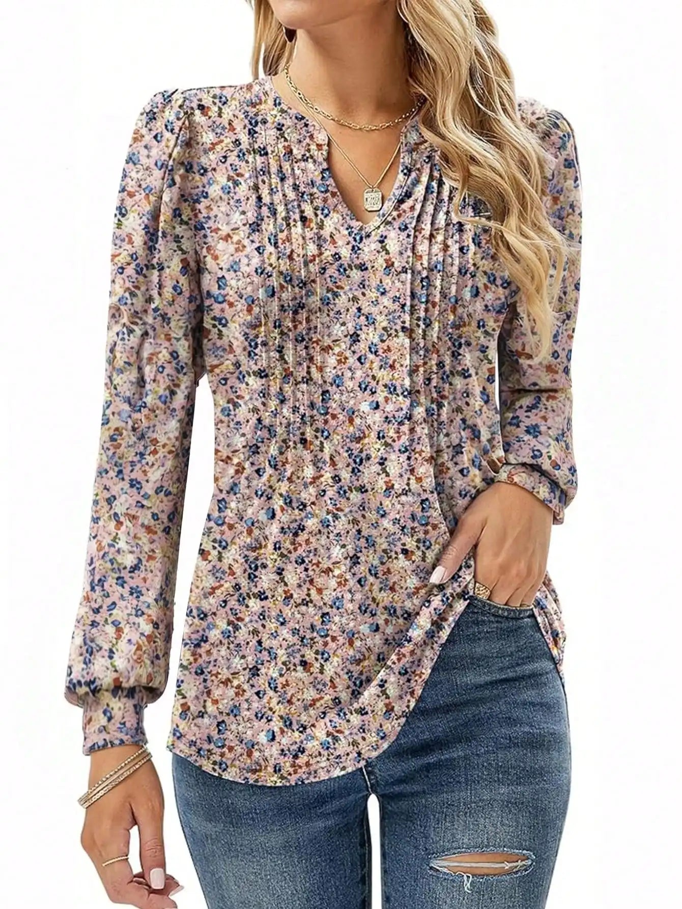 Voguable  Women's Long Sleeve Casual Blouses Dressy Tunic Top V Neck Button Office Wear Fall Winter voguable