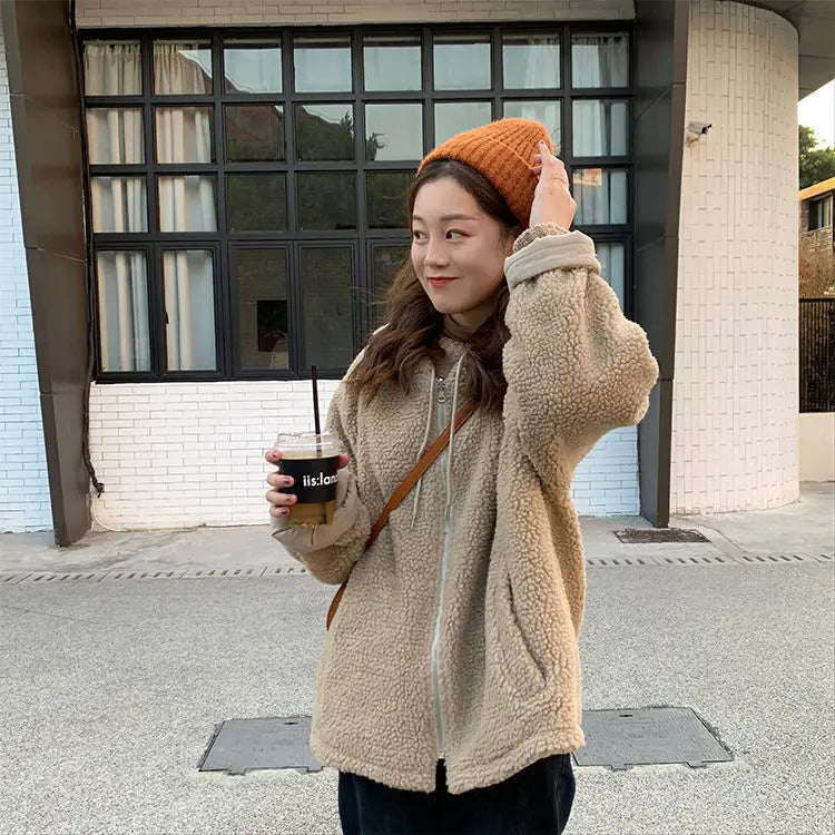 Women Oversized Parkas Hooded Thick Coat Ladies Soft Kawaii Jacket Double Sided Outerwear Autumn Winter Warm Long Sleeve Bomber voguable