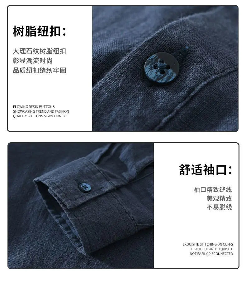 Japanese Retro Long-sleeved Linen Shirt Men's Summer New Loose Pullover Square Collar Shirt Casual Cotton Linen Top Aesthetic voguable