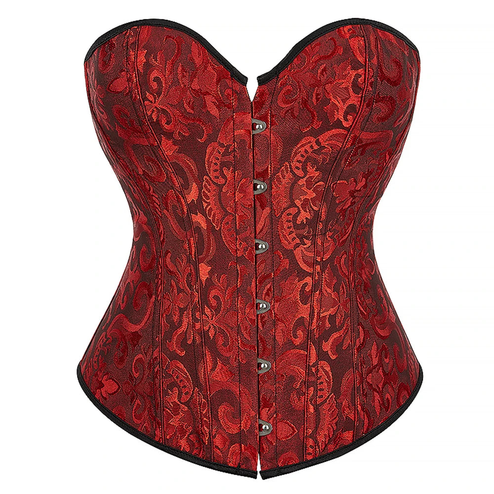 Voguable Overbust Corset Jacquard Floral Black White Pink Blue Korset Fish Boned Gothic Bustier Top Front Busk Clothing Gorset voguable