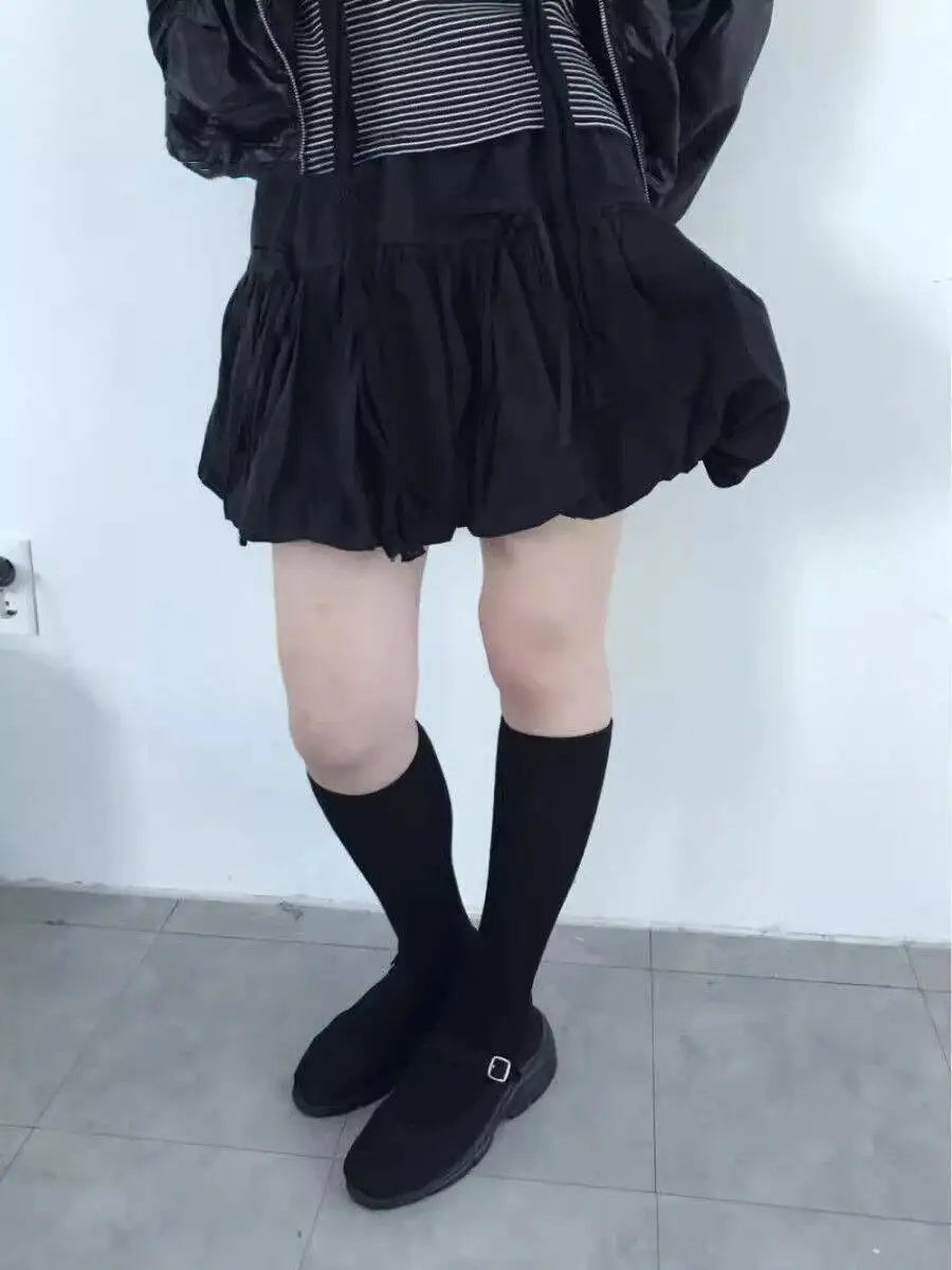 Women Y2k Bubble Mini Skirt Elastic Waist Ruffle Flare Puffy Skirt High Rise Cute Pleated Lace-up Bow Tie Lantern Short Skirt voguable