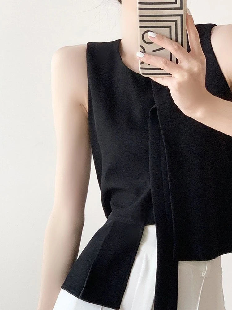 Fashion White Tanks Women Irregular Sexy Slim Sleeveless Tanks Tops Summer Korean Design Female Casual Elegant O Neck Tops voguable