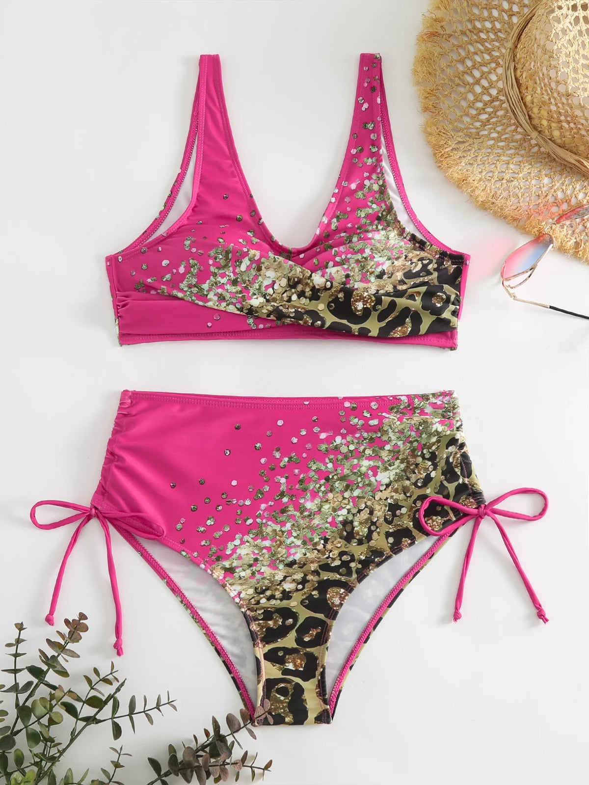 Voguable  Drawstring V Neck High Waist Bikini Women Printed Swimwear Female Swimsuit Bathers Bathing Swimming Suit Beachwear Summer voguable